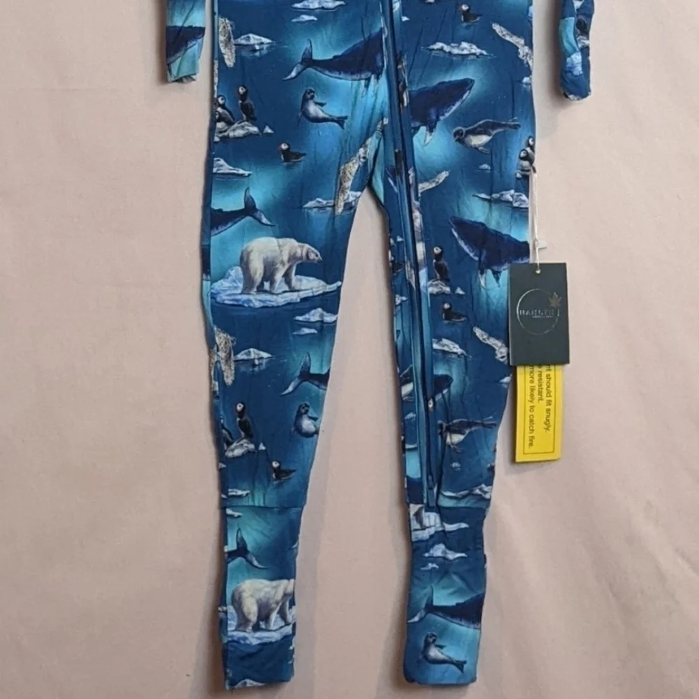 Hanlyn Blue Underwater Print One Piece Pajama Set size 4T